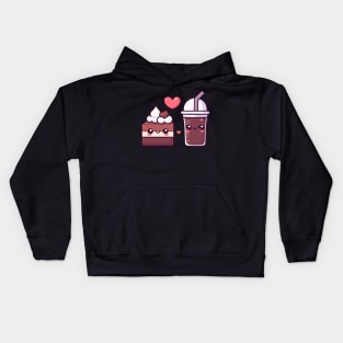 Chocolate Cake and Dark Chocolate Milkshake with a Heart | Kawaii Food Couple Art Kids Hoodie